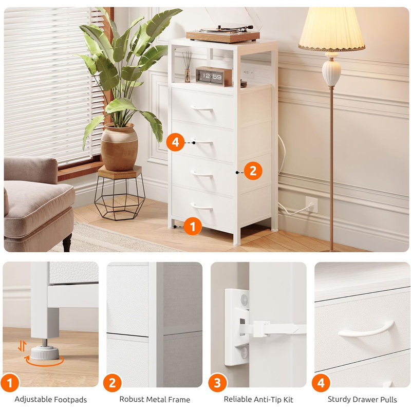 Table de chevet NightStand - table de chevet noire avec station de recharge, Blanc