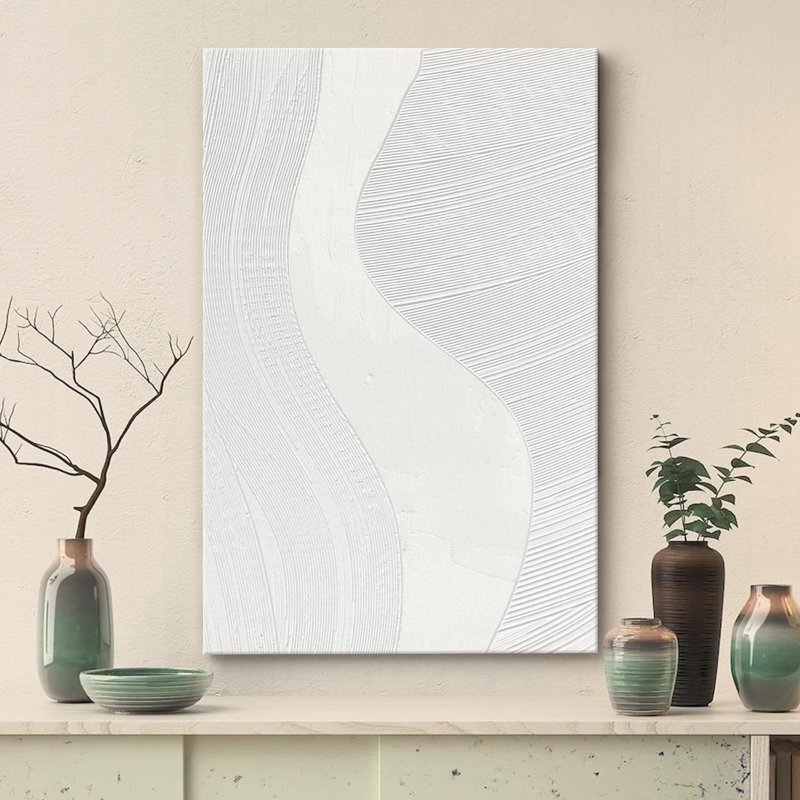 «Geometric Line» géométrique gris pastel, ligne blanche, collage, formes abstraites, minimalisme, décoration murale nordique contemporaine sur toile