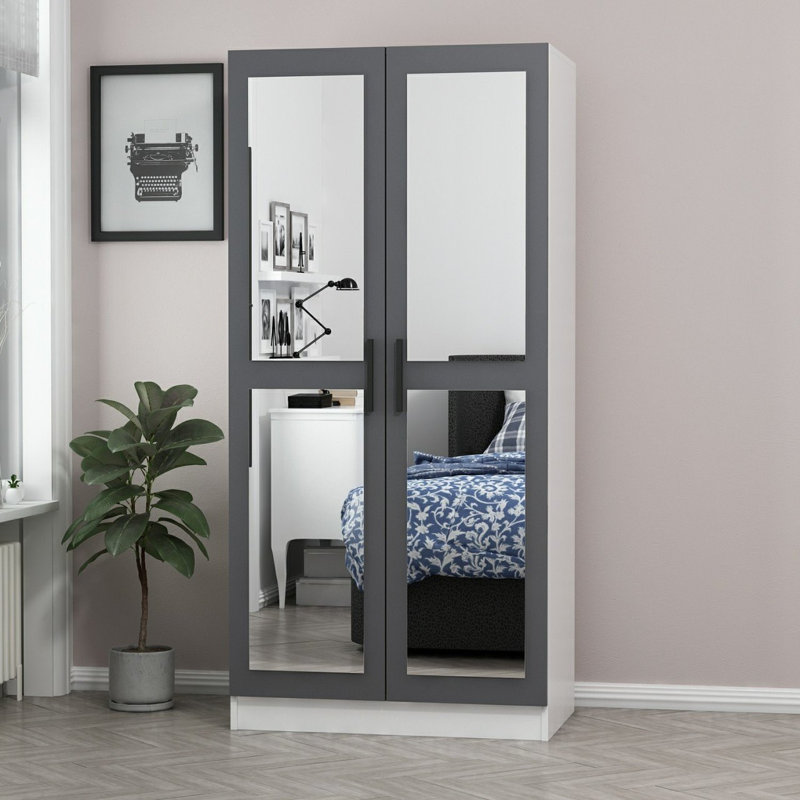 Armoire moderne avec finition anthracite et blanche de 35,4 po x 74,8 po x 20,5 po | 100% panneau de particules enduit de mélamine, épaisseur: 0,7 pouce | Solution de rangement élégante pour la chambre à coucher et le salon, design durable et élégant