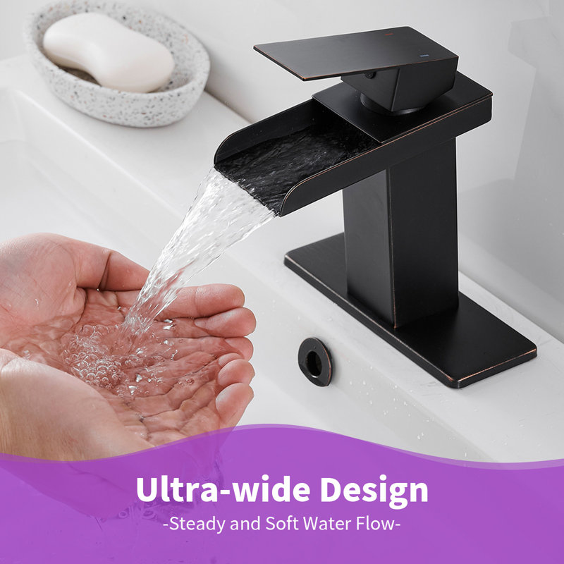 Robinet de salle de bain monotrou à petite arche avec bonde escamotable Waterfall, Bronze huilé, Bonde incluse