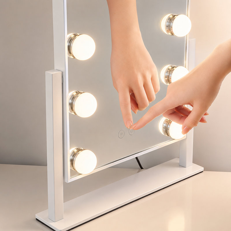 Rectangle LED Metal Mirror，Makeup Mirror with 9 LED Bulbs
