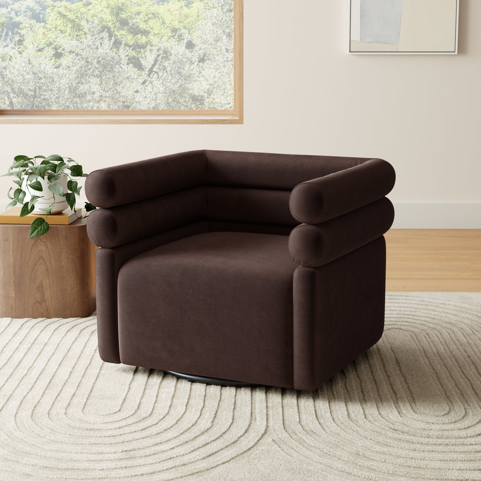 Arve 32.25" W Swivel Armchair, Surrey Cocoa Cotton Blend