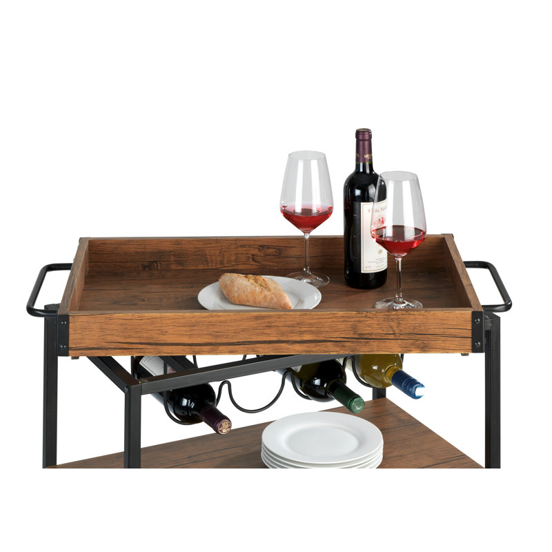 Metal Bar Cart, Black/Walnut