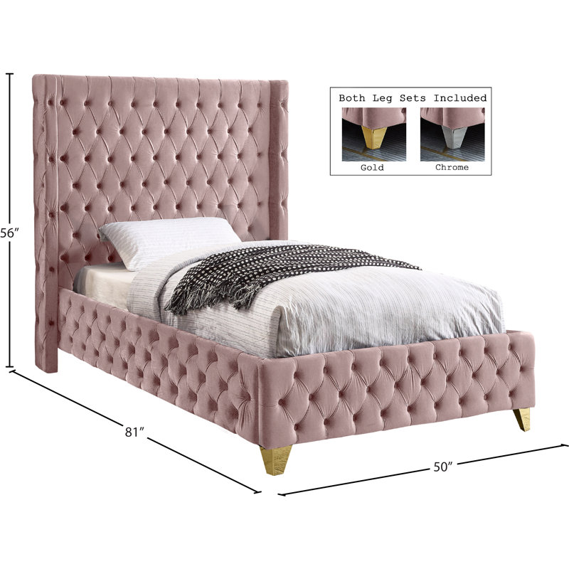 Lit en velours Dymonique, Velours rose, Simple