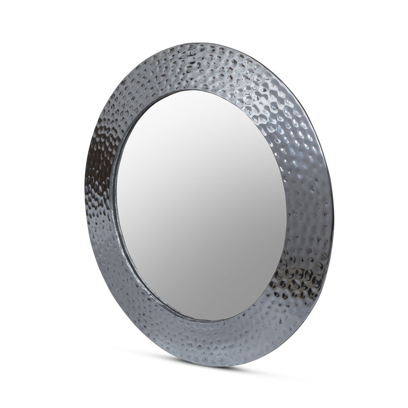 Hammered Round Pewter Mirror, 23.75" x 23.75"