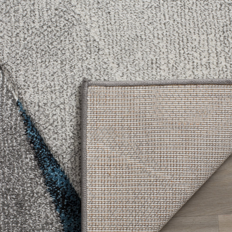 Tapis gris / bleu sarcelle à motif abstrait Vilica, Tapis de couloir 2 pi 3 po x 16 pi