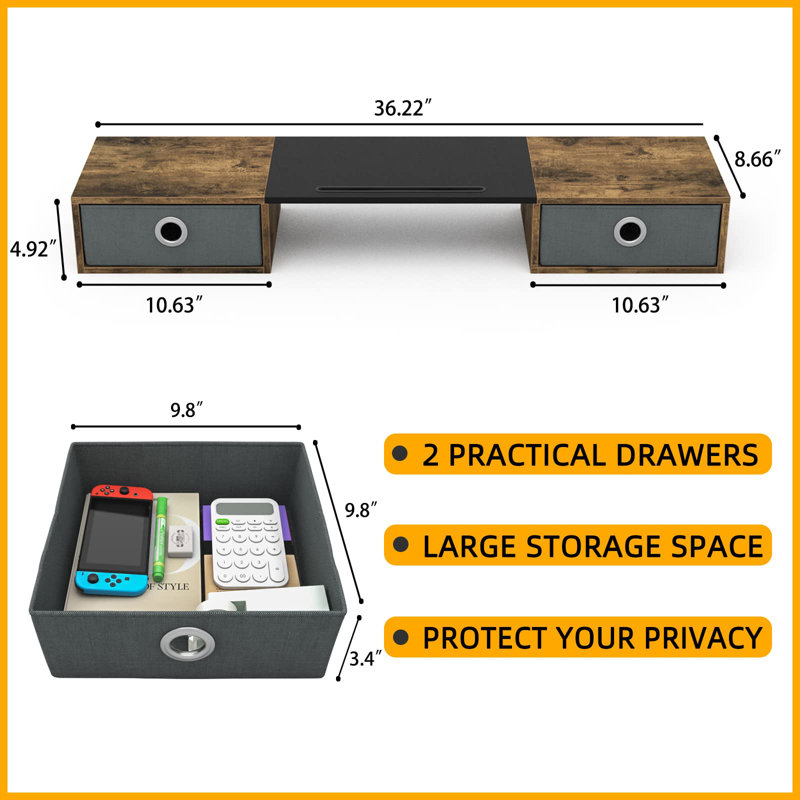 Dual Monitor Stand Riser With Two Drawers, Extra Large Storage For 2 Monitors, Desktop Oraganizer Computer,Laptop,Screen,Printer,TV