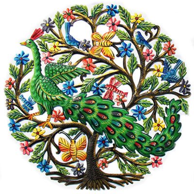 Art mural peint paon dans un arbre