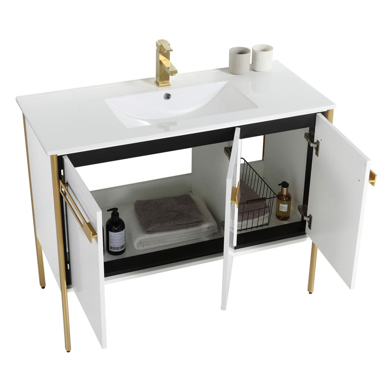Meuble-lavabo simple 42 po, Blanc mat, Laiton satiné