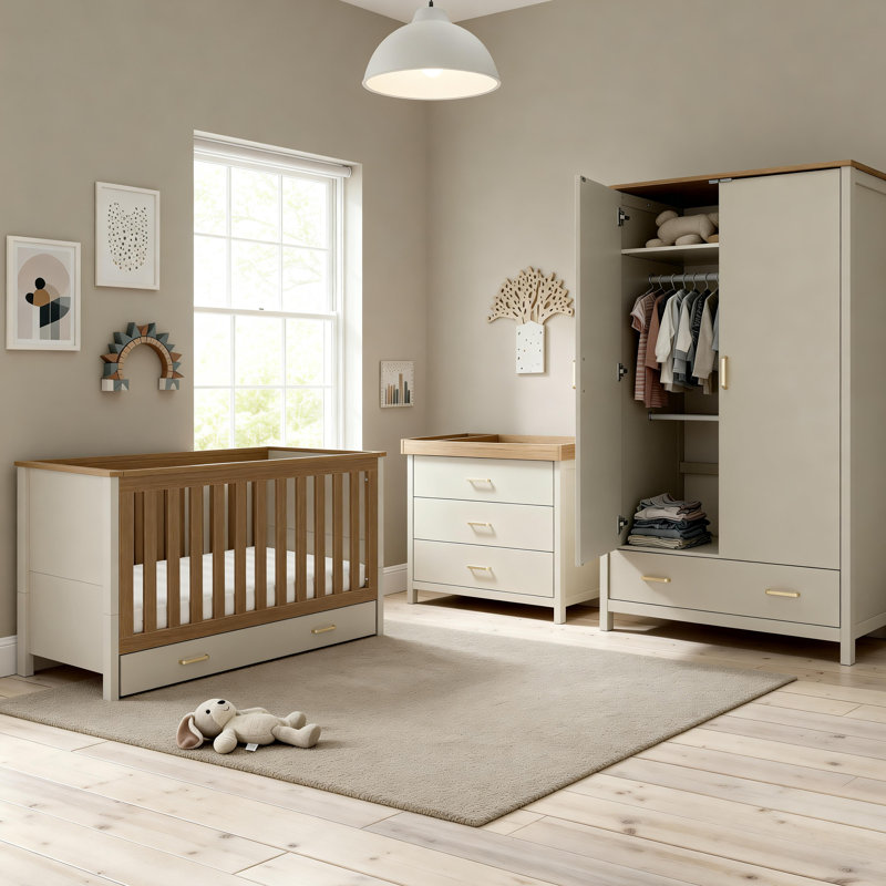 Babymore Mira 3 Piece Nursery Room Set - Cashmere Warm Oak