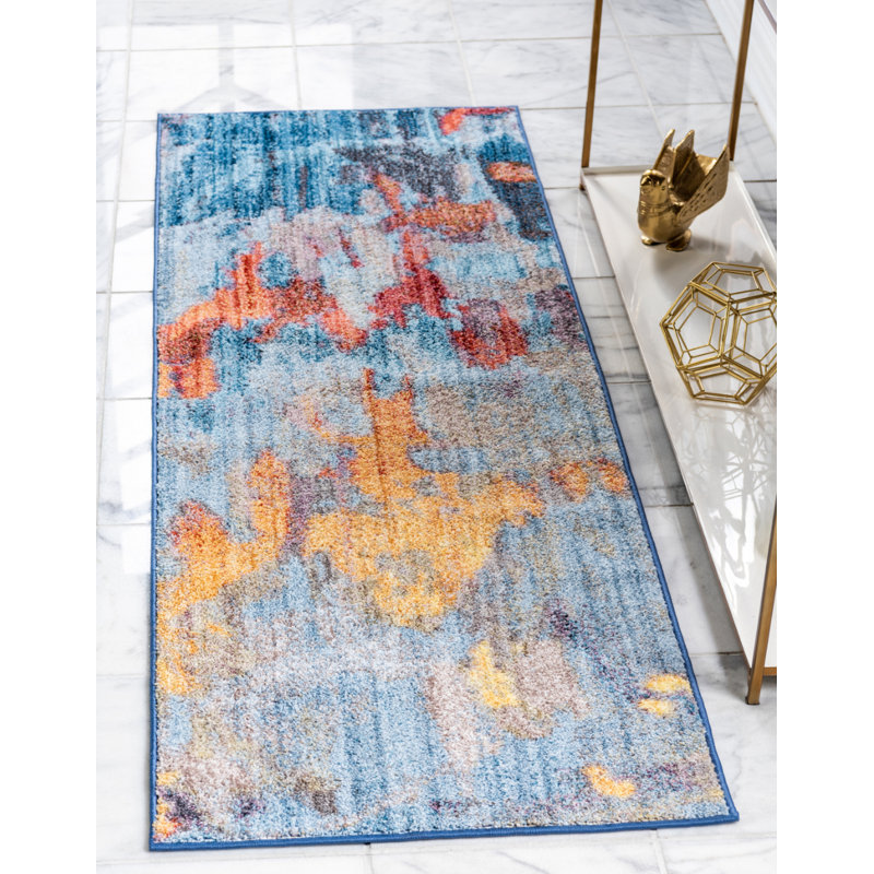 Multi-Color Abstract Easy Care Synthetic Runner Rug