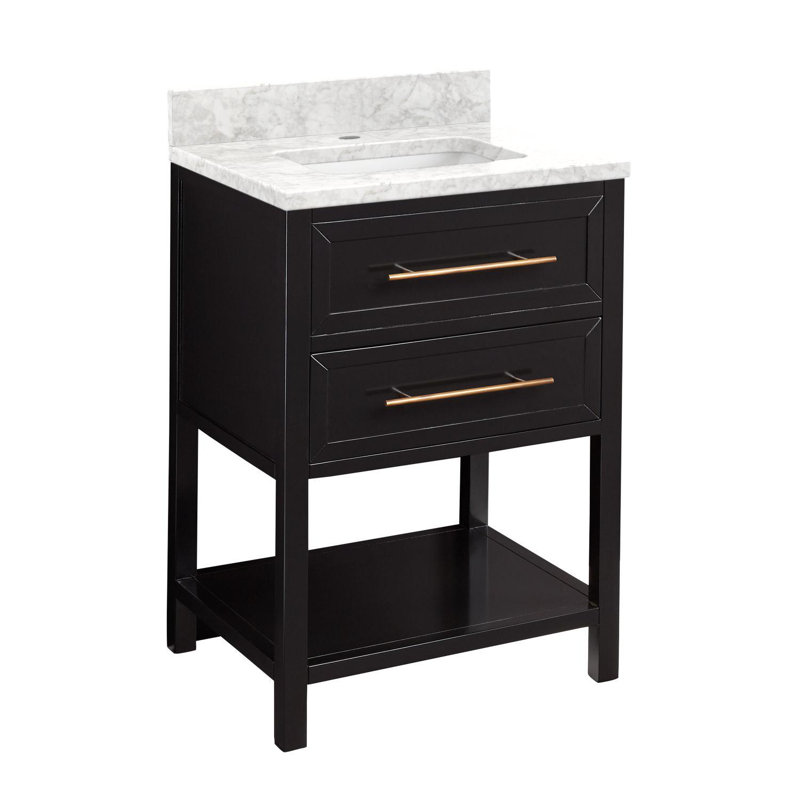 24" Robertson Single Bathroom Vanity Set with Rectangular Undermount Sink, Single Hole, Carrara Marble, Black