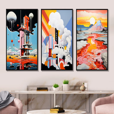 De Stijl Geyser Horizon - Abstract Landscapes Canvas Prints Set Of 4