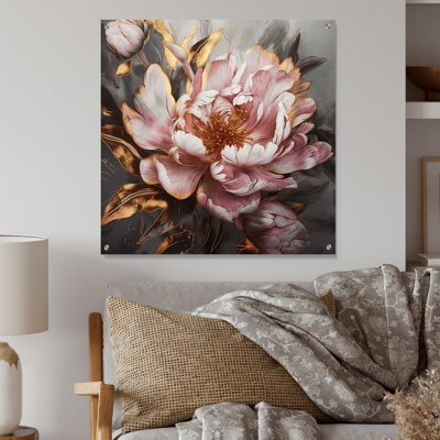 Art mural en acrylique rose pour pivoines roses et pivoines pour le salon