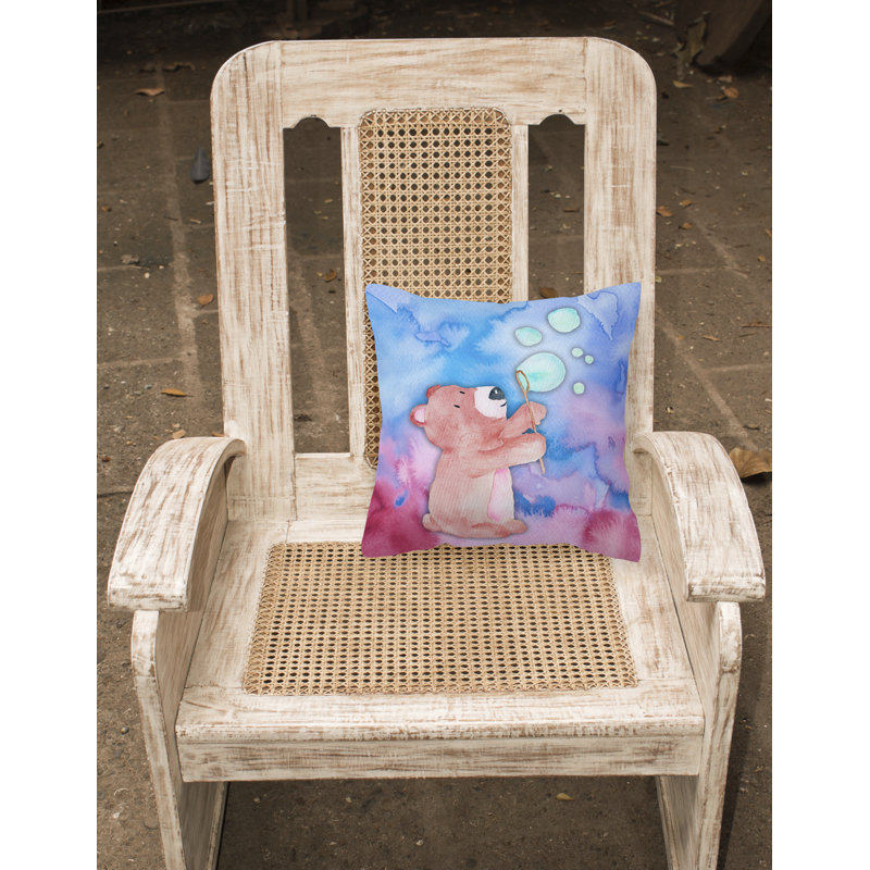 Coussin décoratif intérieur/extérieur en aquarelle ours et bulles, 18 po x 18 po