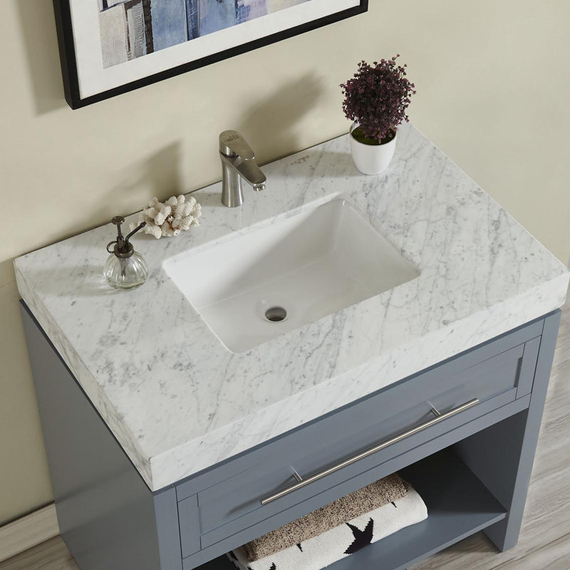 Plateau de meuble-lavabo simple 36 po avec lavabo, Marbre blanc de Carrare