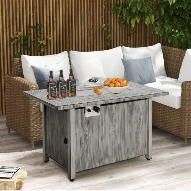 43 Inch Propane Fire Pit Table, 50,000 BTU Gray Outdoor Fireplace with Removable Lid