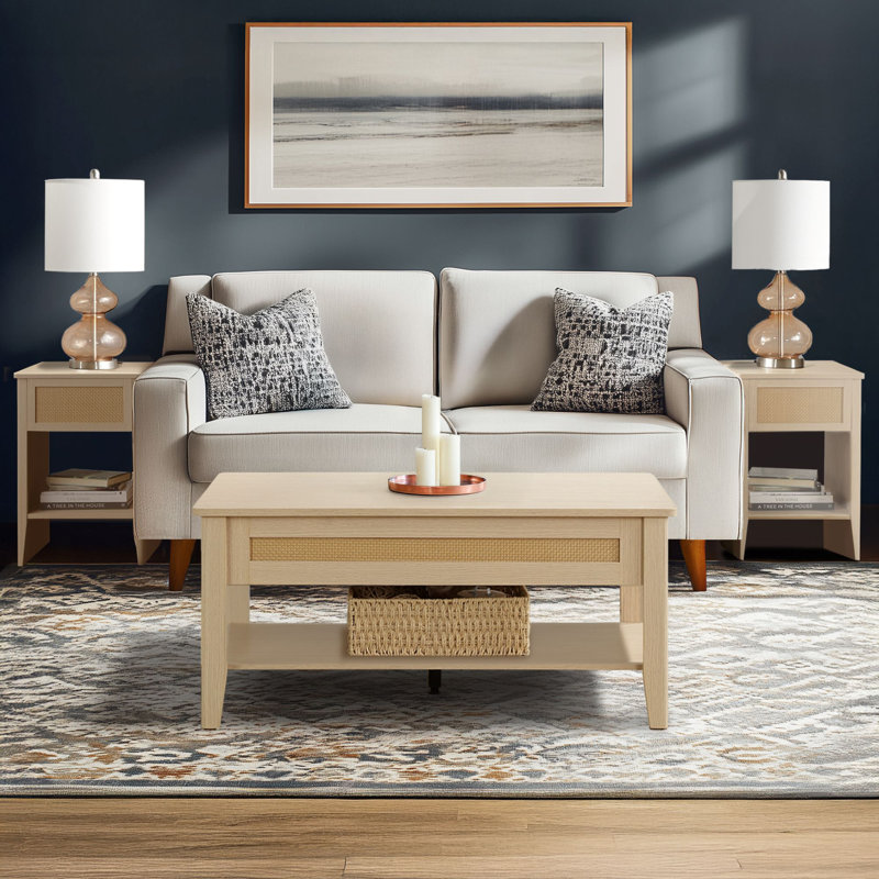 Rattan Drawer Nightstand End Table Set of 2  with Built-in Charging Station and LED light for Bedroom Living Room 