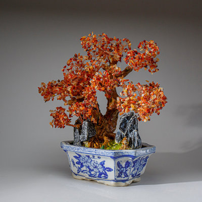 Carnelian Hand Finishing Ceramic / Porcelain and Copper Floral Figurine / Sculpture Decorative Object