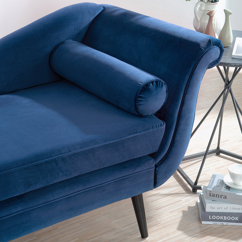 Chaise longue avec accoudoirs à volutes, Noir, Bleu