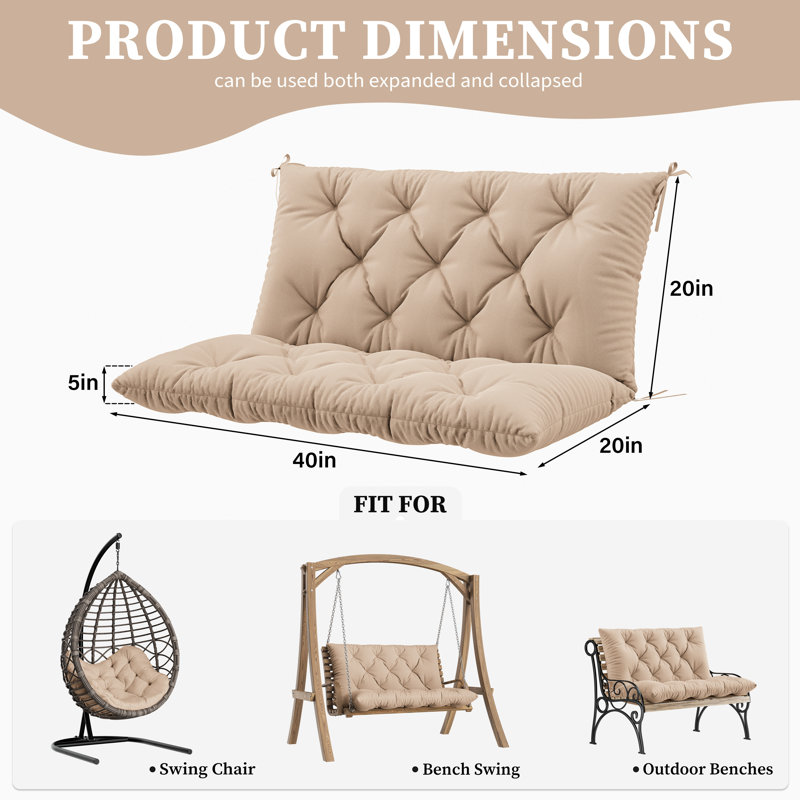Wynee Porch Swing Cushion 5" Outdoor Bench Cushion, Only Cushion, Sand, 40" W x 20" D