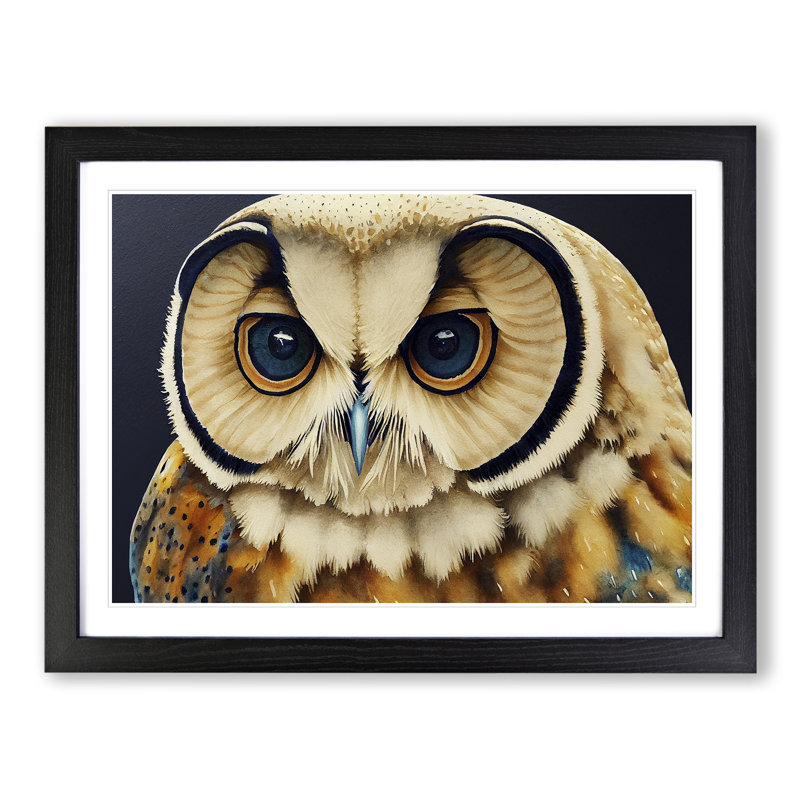 XH1022-6559X Owl Watercolour Vol.1 1 Piece Single Picture Frame Wall Art, 25cm H x 34cm W, Black