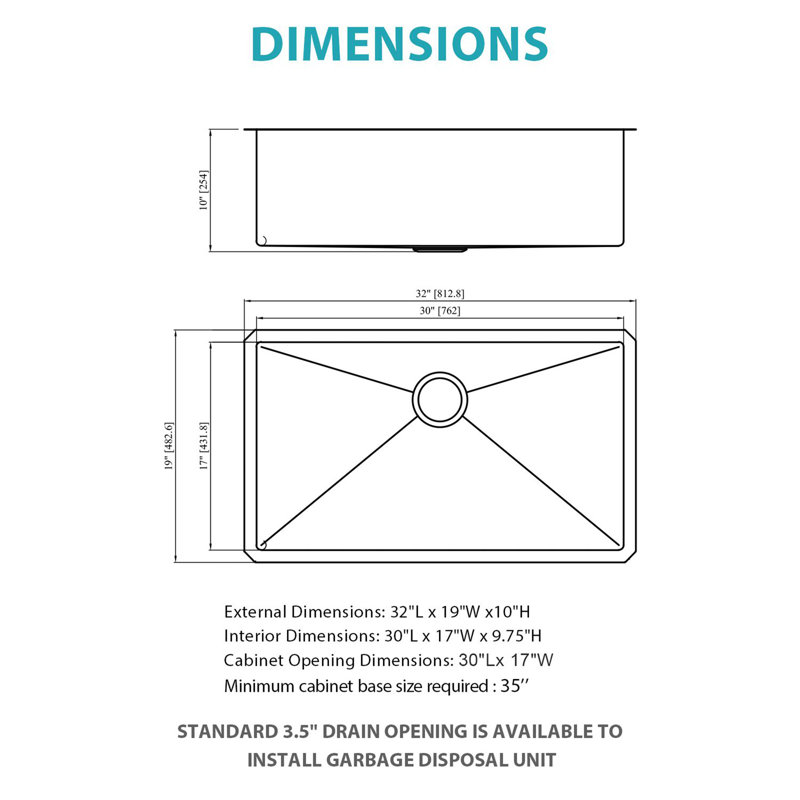 Évier de cuisine durable encastrable doré - 32 x 19 po, acier inoxydable de calibre 16, conception à cuve simple profonde pour les cuisines modernes
