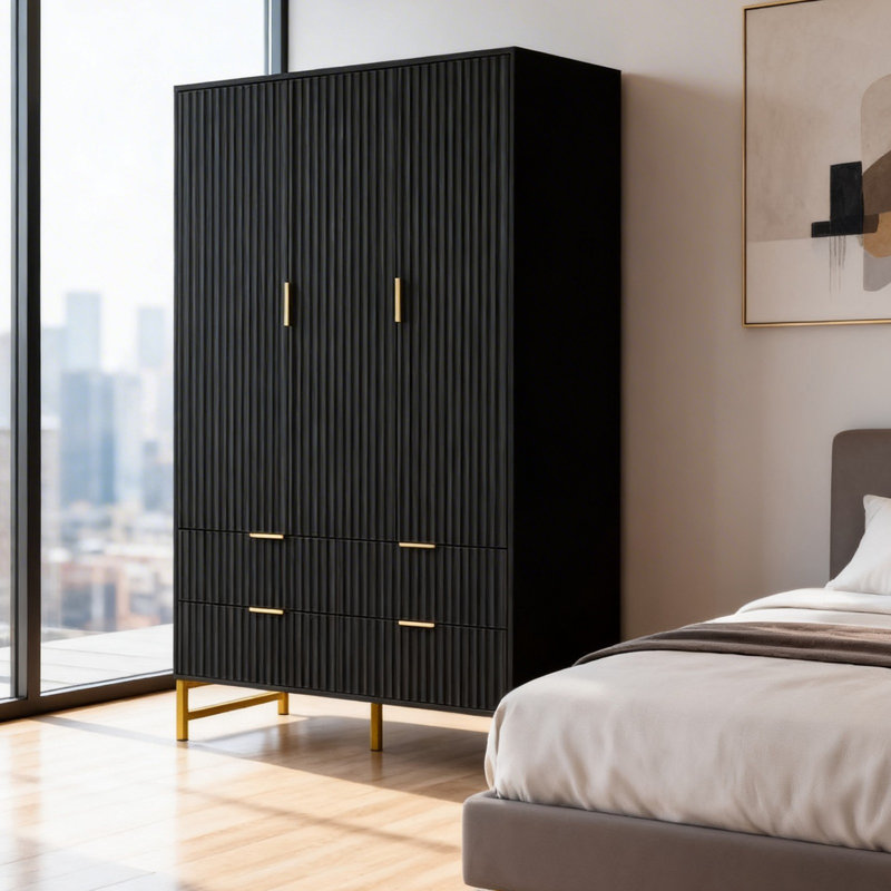 Solid Wood Wardrobe, 3 door + 4 drawer