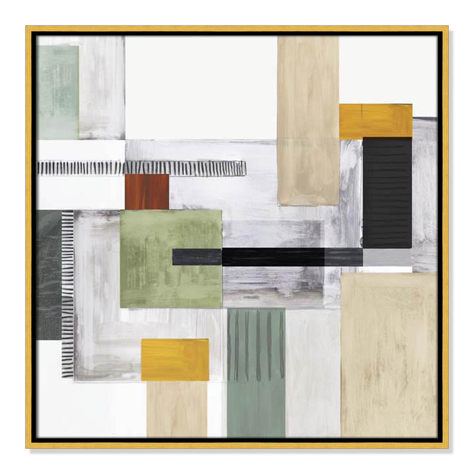 Playful Blocks Print, 25.5" H x 25.5" W x 2" D, Gold Floater Framed
