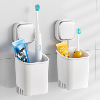 2-Pack Shower Wall Suction Cup Toothbrush Holder, Self-Draining Shower Cup, White