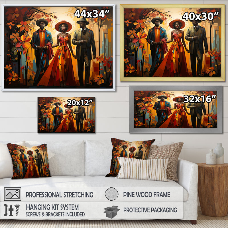 «African Folklore Tales» - Art mural américain encadré, Cadre d'angle fermé noir, H 30 po x l 40 po x P 1,5 po