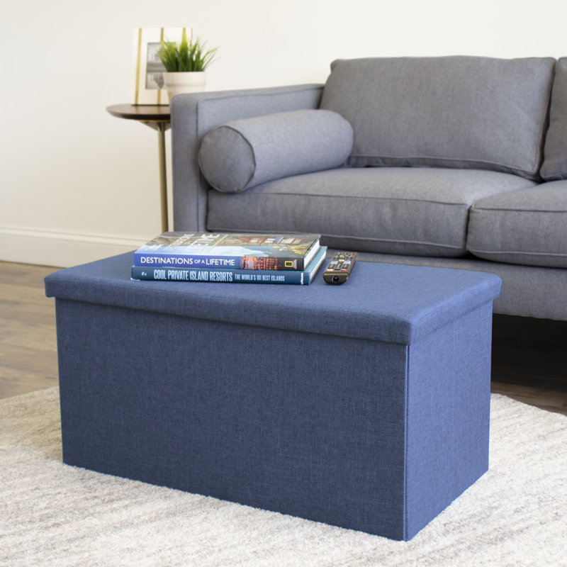 Polyester Upholstered Storage Bench, Navy