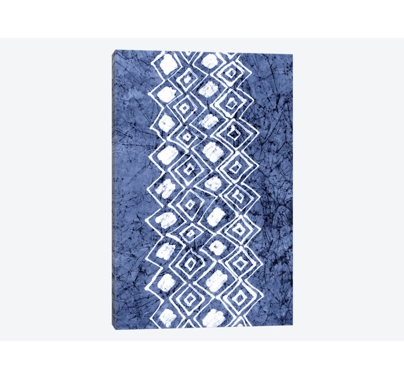 " Primitive Indigo Patterns IV " by Renée Stramel, 26" H x 18" W x 1.5" D, Black Framed Canvas, No Matte