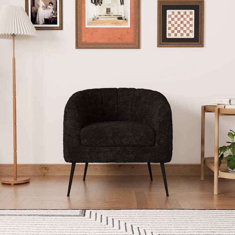 Chaise d'appoint capitonnée de 29,9 po de largeur, chaise de lecture moderne avec pieds en métal, Noir