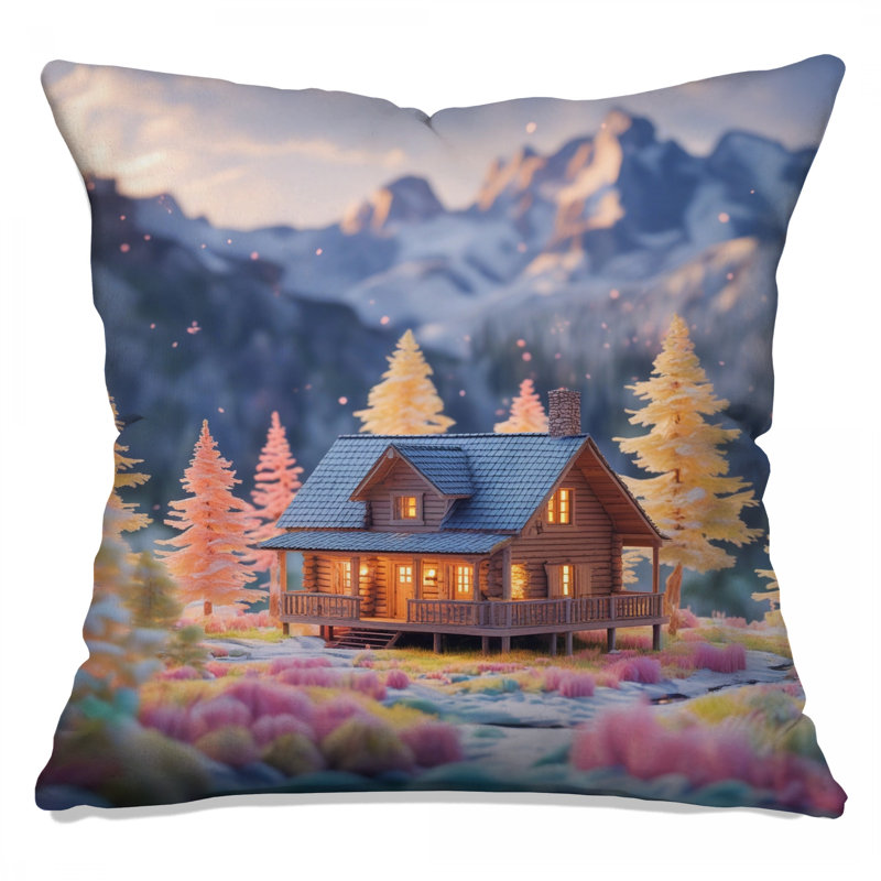 Cozy Cabin In Mountains Double Sided Throw Pillows, 20 x 20 inches