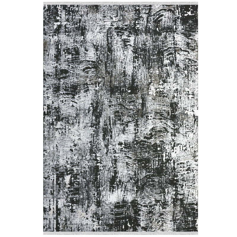 Tapis noir / gris en acrylique noué à la main Fricks Camouflage, Rectangle 3 pi 11 po x 5 pi 11 po