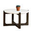 Ensemble de table 3 pièces de style transitionnel 1 table de cocktail 42 po 1 table de cocktail 25 po 1 table de bout avec plateau en pierre et en bois, tablette inférieure inférieure, base en tréteaux, finition noyer foncé