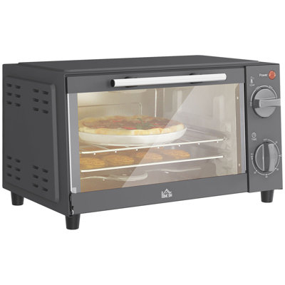 HOMCOM Mini Oven, 9L Countertop Electric Grill, Toaster Oven with Adjustable Temperature, Timer, Baking Tray and Wire Rack, 750W