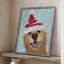 «Christmas Golden Retriever and Spring Santa Hat», reproduction encadrée - bois massif-1910578621