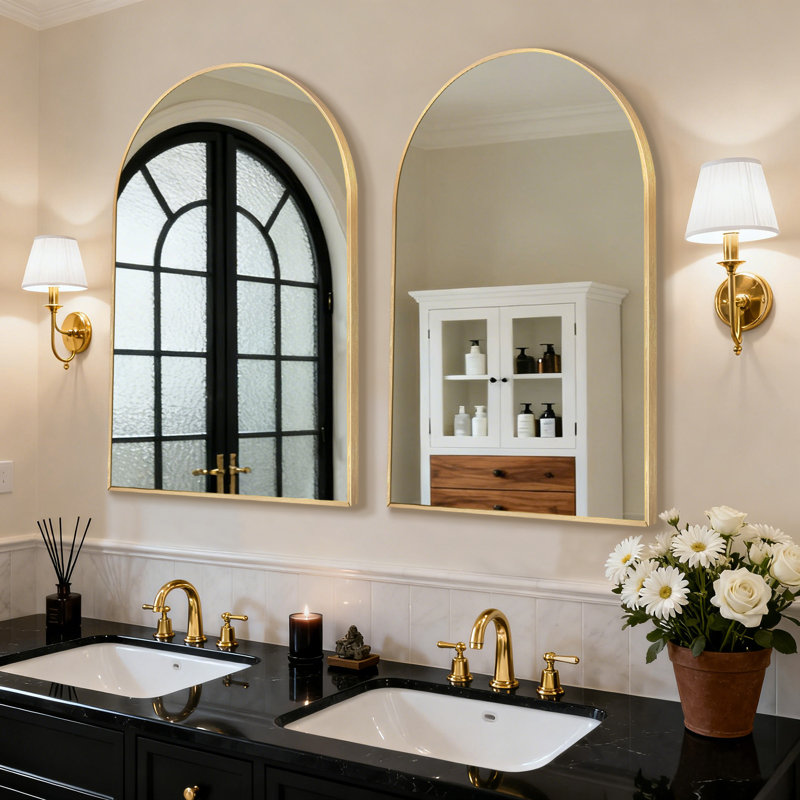 Miroir de salle de bain Juny, Or brossé, 2