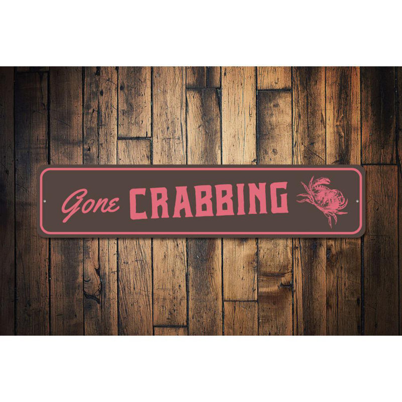 Enseigne en aluminium «Gone Crab», H 4 po x l 18 po x P 0,04 po