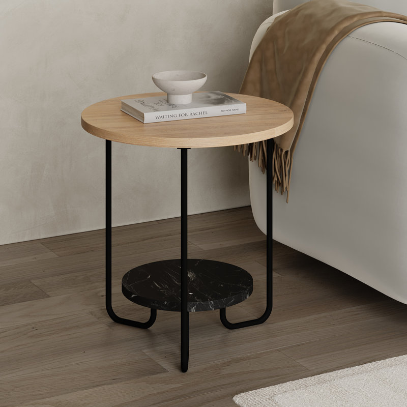 Corro Modern Side End Table White, Oak Wood/Black