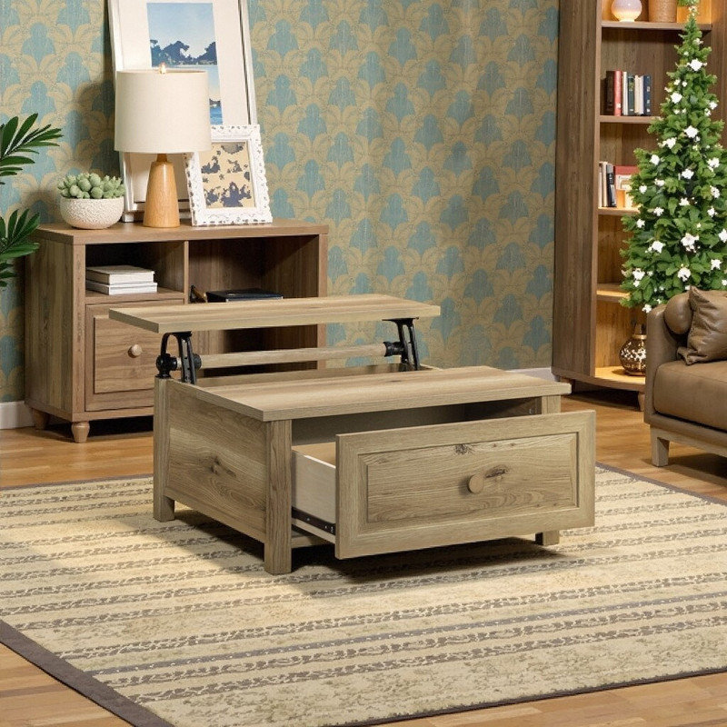 Table basse à plateau relevable avec rangement, P 41 po x l 22 po x H 20 po, structure en bois massif