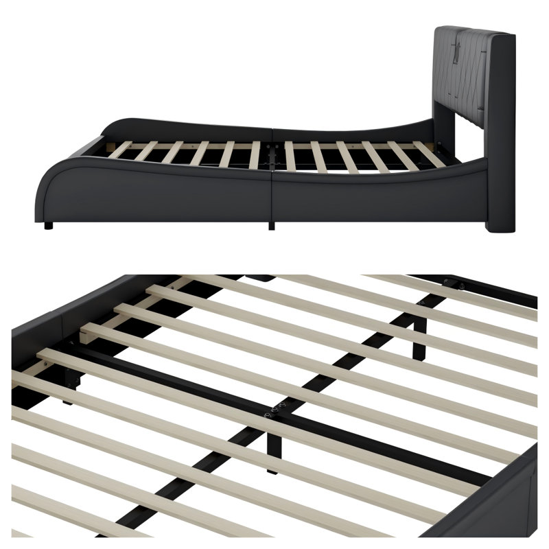 Smart Bed with Bluetooth Speakers & RGB Lights - Faux Leather Platform Bed, Thickened Headboard, No Box Spring Needed, Black
