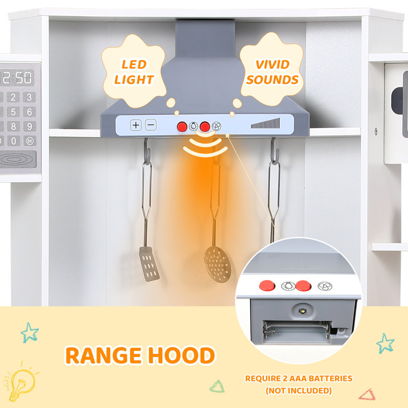Multi-Function Kids Kitchen, Wooden Pretend Playset with Washing Machine, Realistic Range Hood, Ice Maker & Ample Storage for Endless Role Play(white)