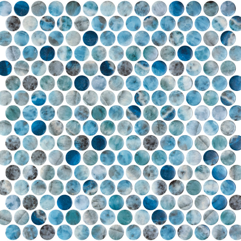 Onix Penny Round Kara Blue Glass Mosaic