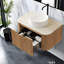 Meuble-lavabo moderne gain d'espace avec lavabo en céramique beige et pierre de travertin