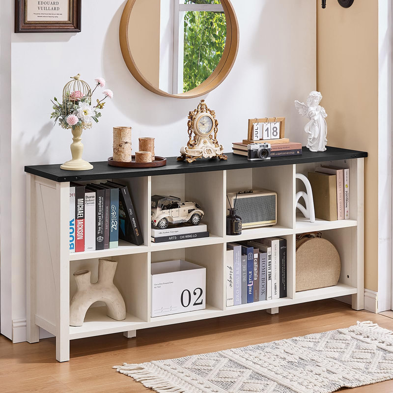 Farmhouse Wood Long Storage Organizer Bookcase, (2 Shelves)  29.7" H x 62" W x 13.6" D, White