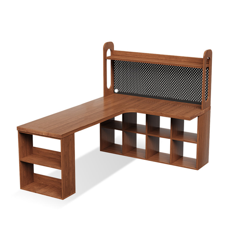 Bureau en fer massif en forme de L brun noyer + noir, H 61,02 po x l 78,74 po x P 55,12 po, Retour à droite