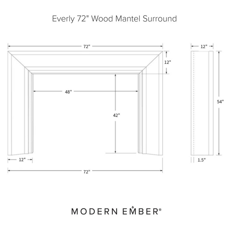 Modern Ember Everly Wood Fireplace Mantel Surround Kit in White | 56" x 42" Opening | 54", Umber, 72"